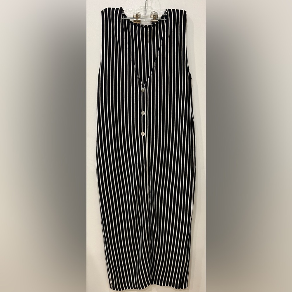 Knit Black and White Striped Long Vest